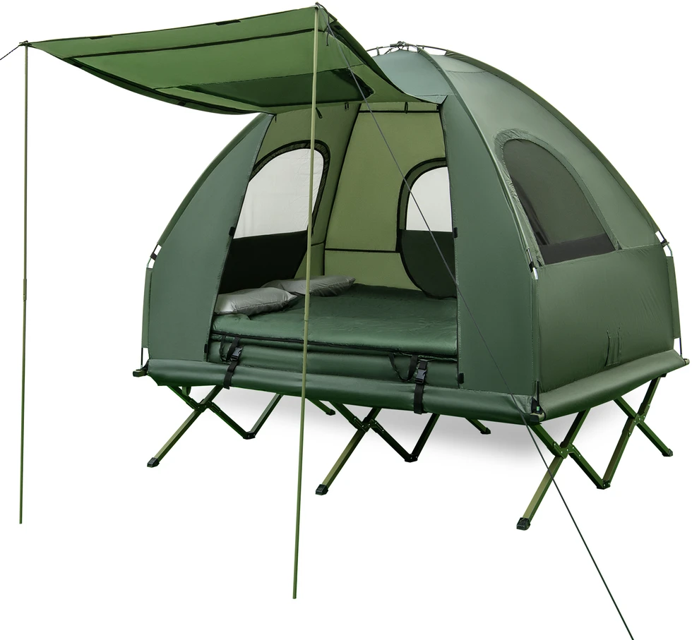 Promotions Stovyklavimo palapinės lova 5-in-1 Dvigulė 194x145x185 cm Žalia Nešiojama
