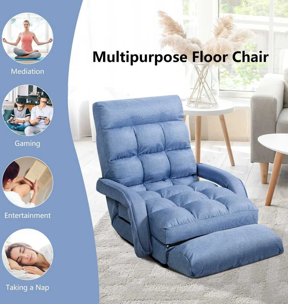 Promotions Sulankstoma grindų kėdė-sofa, 169x55 cm, mėlyna