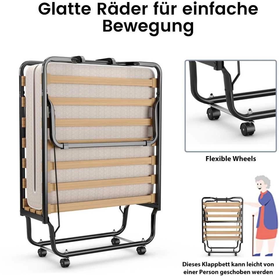 Promotions Sulankstoma lova, 200x80x40 cm, juoda, mėlyna