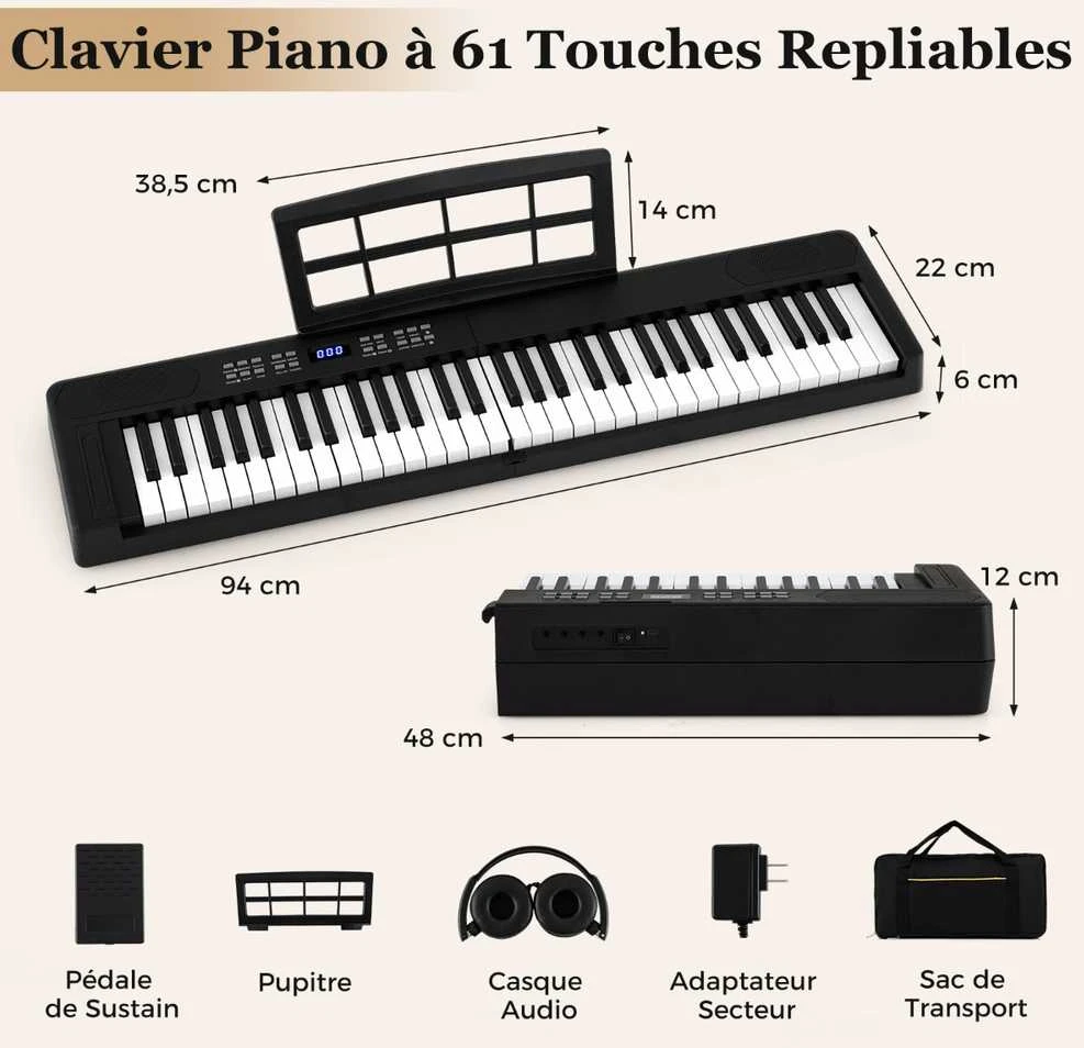 Promotions Sulankstoma pianino klaviatūra 94x22x6 cm juoda, elektroninis instrumentas