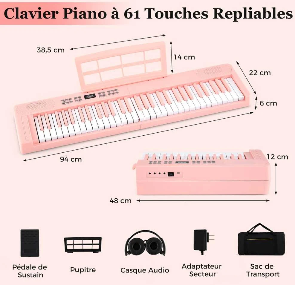 Promotions Sulankstoma pianino klaviatūra 94x22x6 cm rožinė