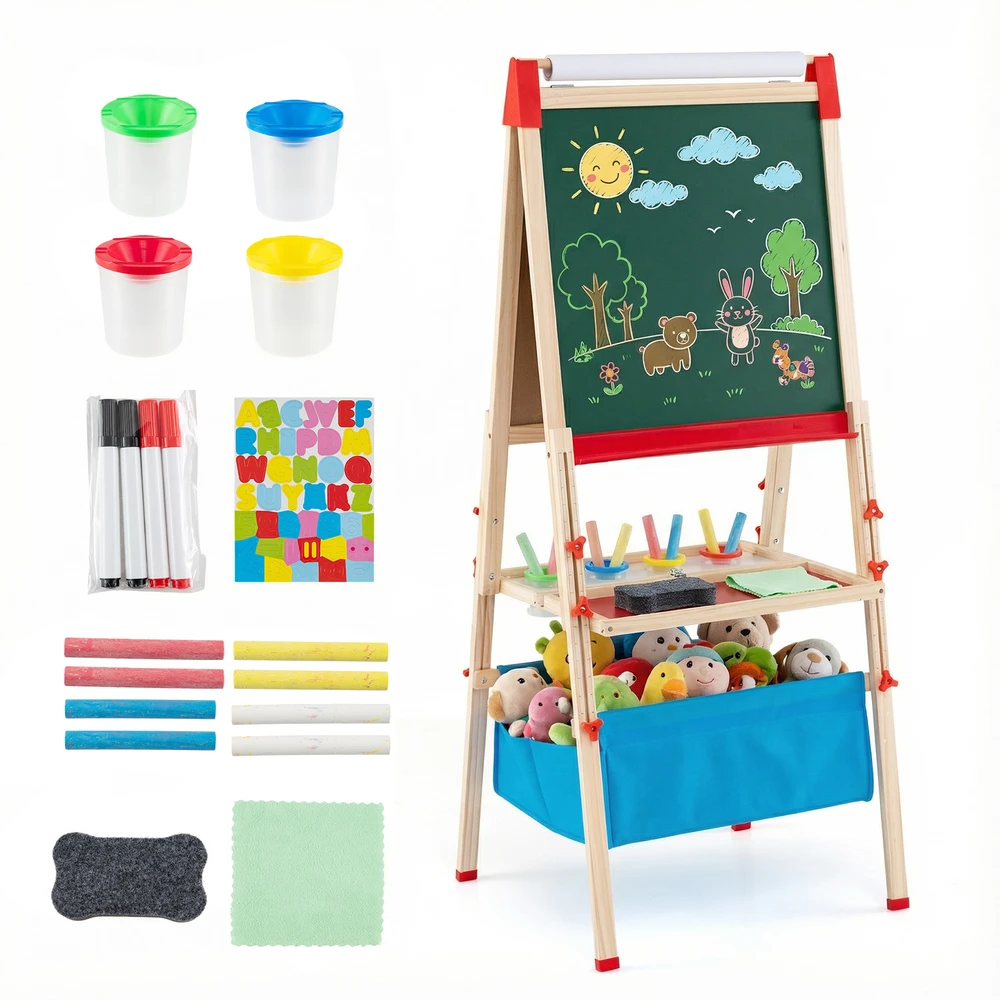 Promotions Sulankstomas dvipusis magnetinis molbertas 55.9x53.3x119.4-144.8 cm daugiakryptis medinis
