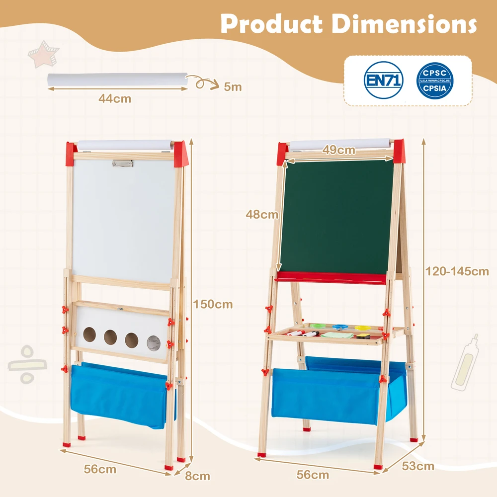 Promotions Sulankstomas dvipusis magnetinis molbertas 55.9x53.3x119.4-144.8 cm daugiakryptis medinis