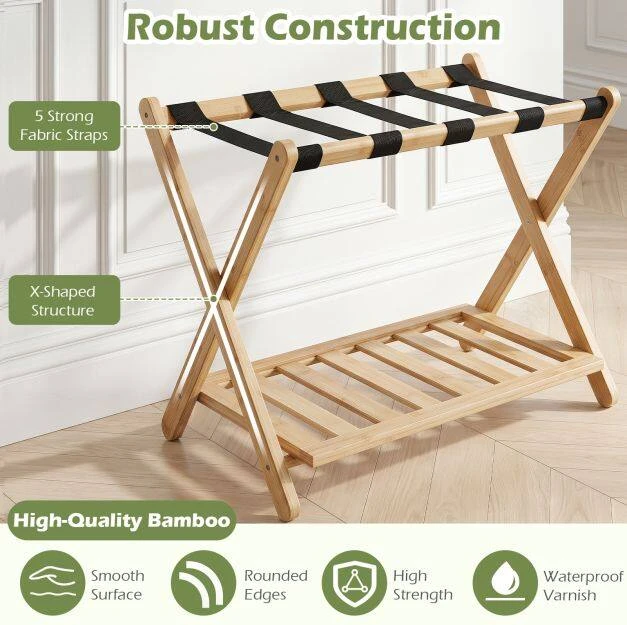 Promotions Sulankstomas lagamino stovas su dirželiais ir lentynomis daiktams 68x43x57 cm natūralios/juodos spalvos