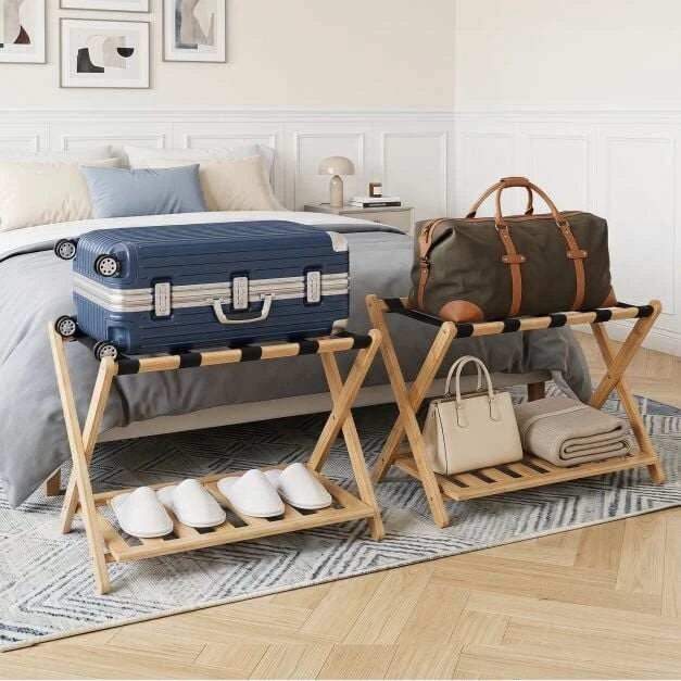 Promotions Sulankstomas lagamino stovas su dirželiais ir lentynomis daiktams 68x43x57 cm natūralios/juodos spalvos