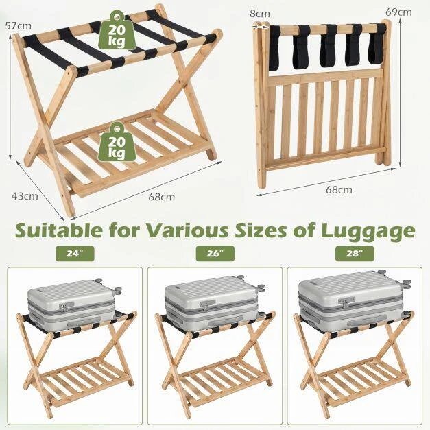 Promotions Sulankstomas lagamino stovas su dirželiais ir lentynomis daiktams 68x43x57 cm natūralios/juodos spalvos