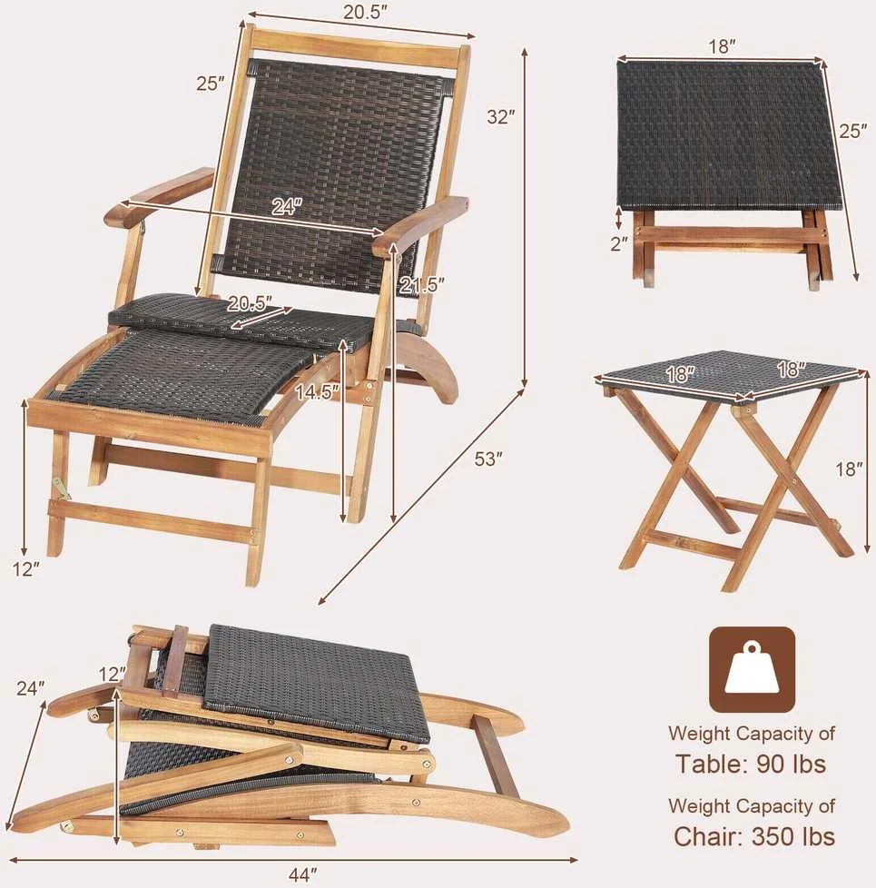 Promotions Sulankstomas lauko rotango poilsio kėdė ir akacijos medienos staliukas, 45,7x45,7x45,7 cm, ruda