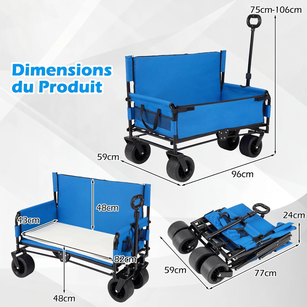 Promotions Sulankstomas paplūdimio vežimėlis 96x59x75-106 cm mėlynas