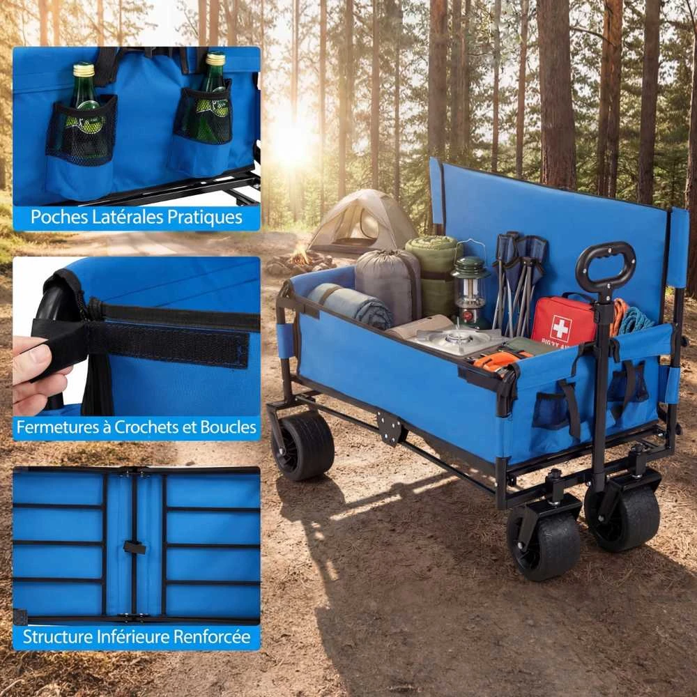 Promotions Sulankstomas paplūdimio vežimėlis 96x59x75-106 cm mėlynas