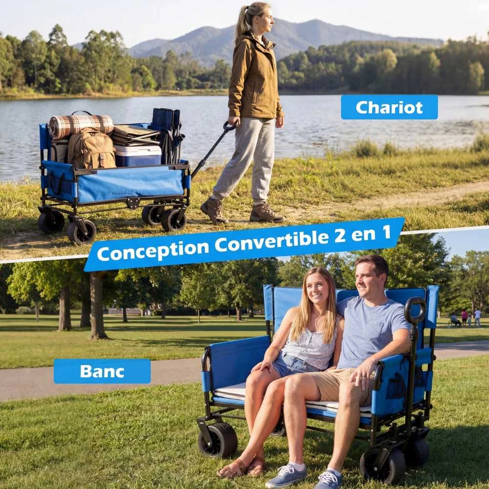 Promotions Sulankstomas paplūdimio vežimėlis 96x59x75-106 cm mėlynas