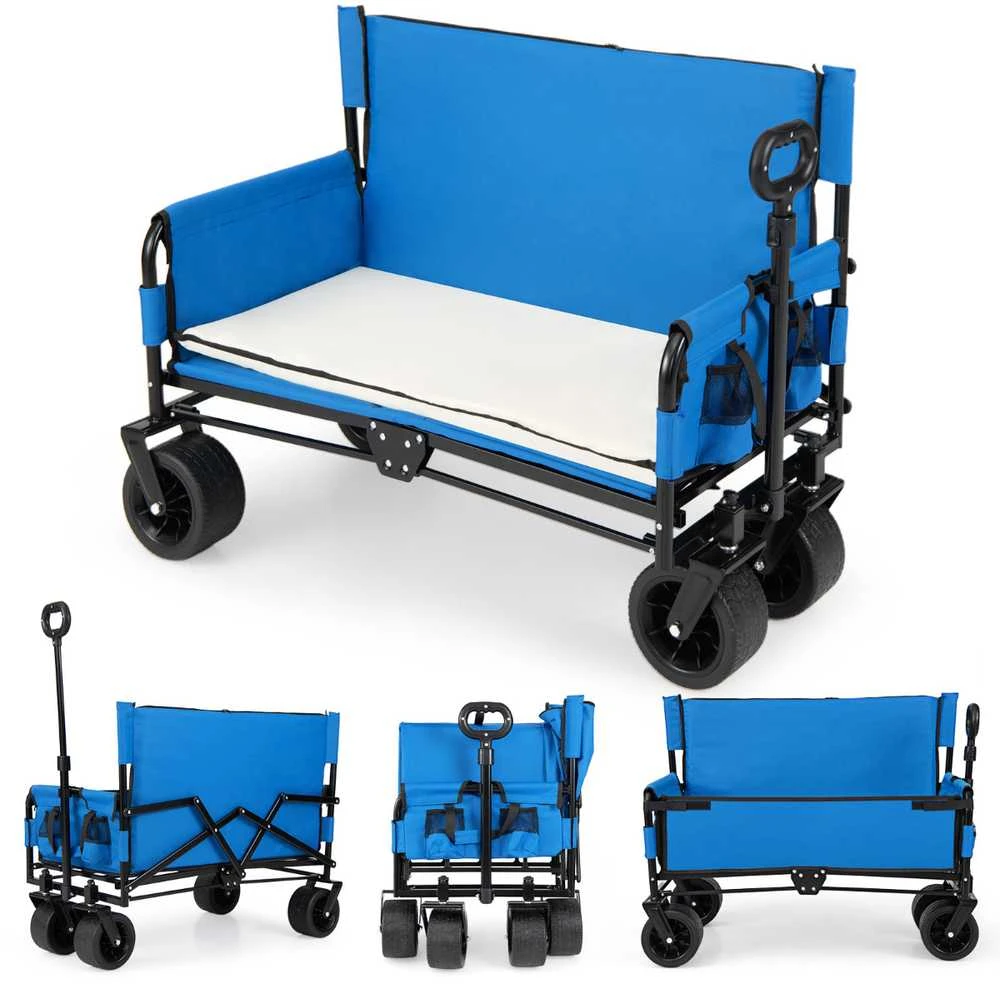 Promotions Sulankstomas paplūdimio vežimėlis 96x59x75-106 cm mėlynas