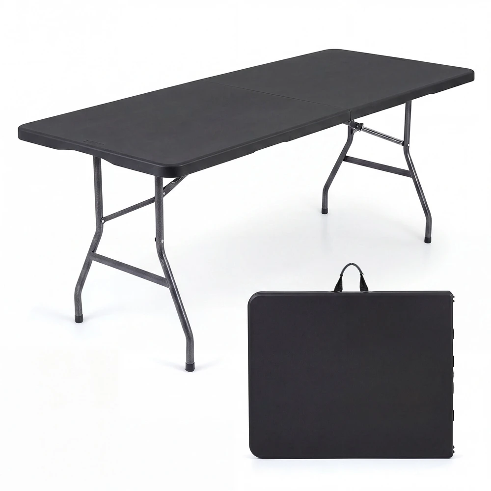 Promotions Sulankstomas stalas stovyklavimui 183x76x74 cm juodas