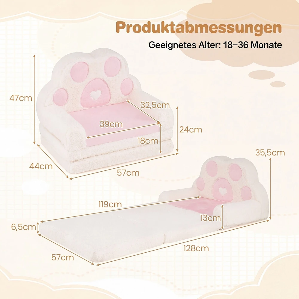 Promotions Sulankstomas vaikų sofos gultas 50,5x22,5x14 cm rožinė/kreminė