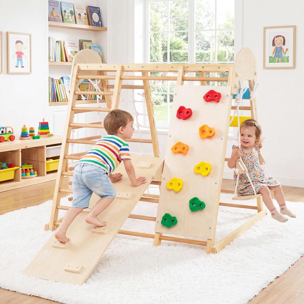 Promotions Sulankstomas vidaus džiunglių žaidimų aikštelė vaikams 8-in-1 119x115,6x116,8 cm natūrali