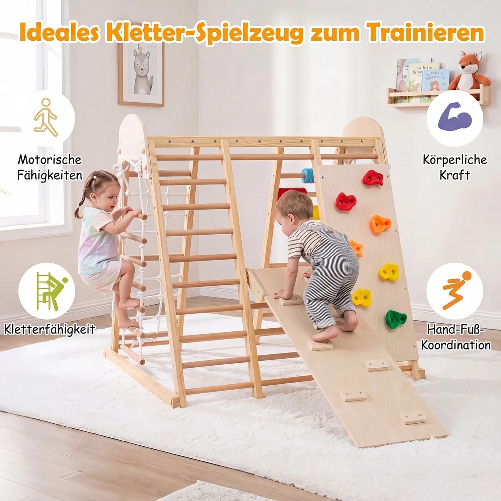 Promotions Sulankstomas vidaus džiunglių žaidimų aikštelė vaikams 8-in-1 119x115,6x116,8 cm natūrali