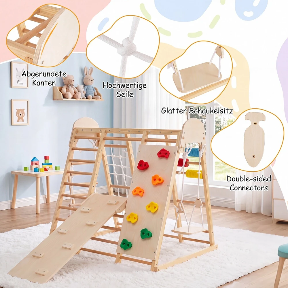 Promotions Sulankstomas vidaus džiunglių žaidimų aikštelė vaikams 8-in-1 119x115,6x116,8 cm natūrali
