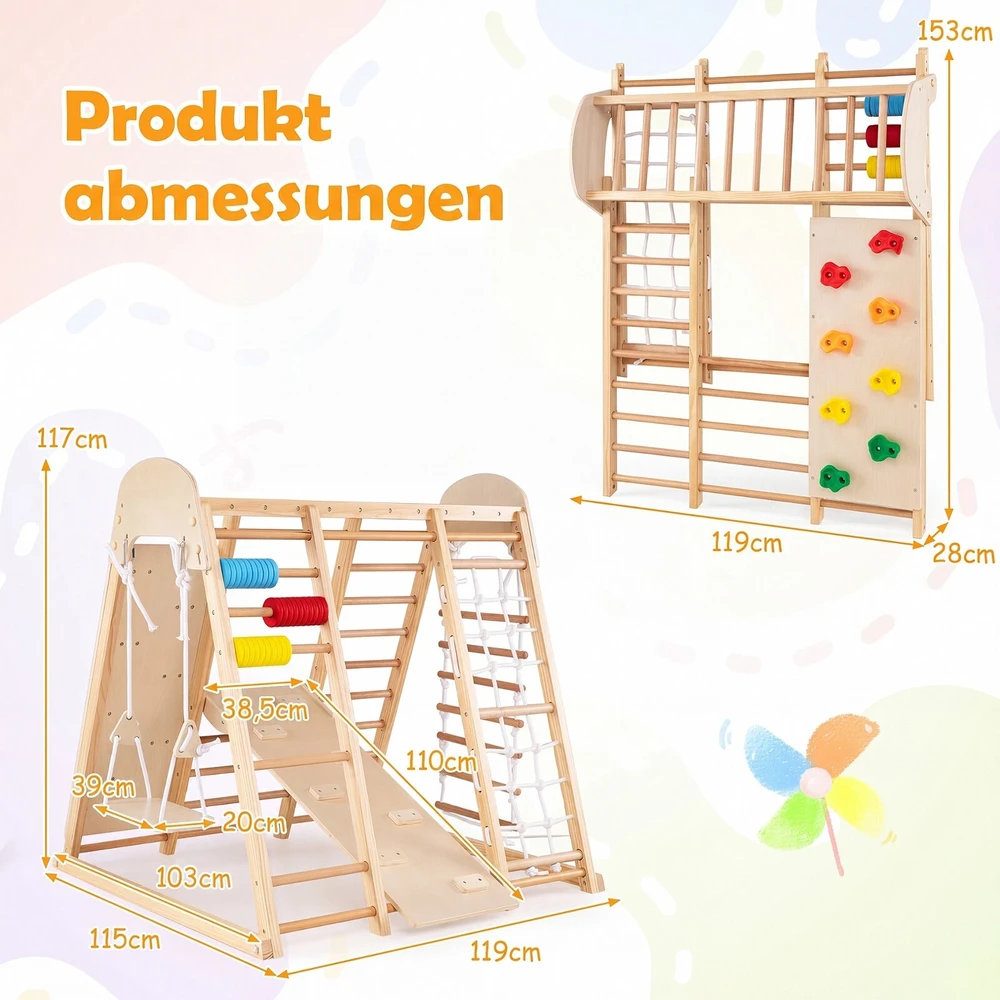 Promotions Sulankstomas vidaus džiunglių žaidimų aikštelė vaikams 8-in-1 119x115,6x116,8 cm natūrali