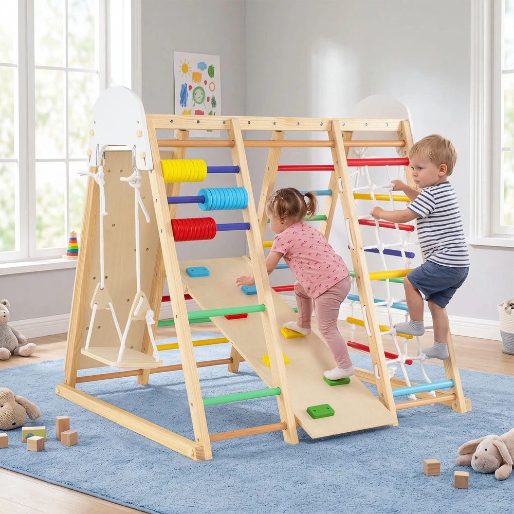 Promotions Sulankstomas vidaus džiunglių žaidimų aikštelė vaikams 8 viename 119,4x115,6x116,8 cm spalvota