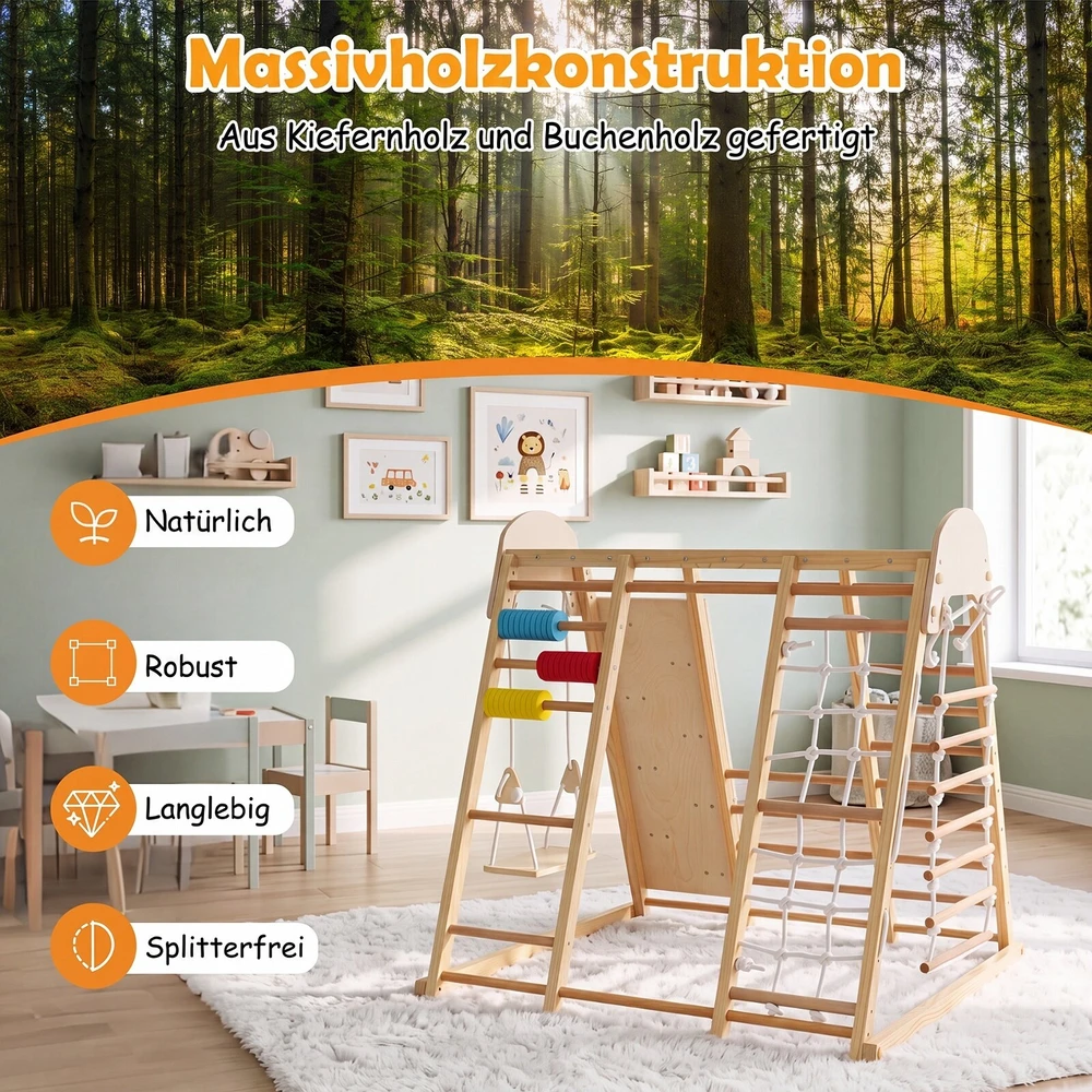 Promotions Sulankstomas vidaus džiunglių žaidimų aikštelė vaikams 8-in-1 119x115,6x116,8 cm natūrali