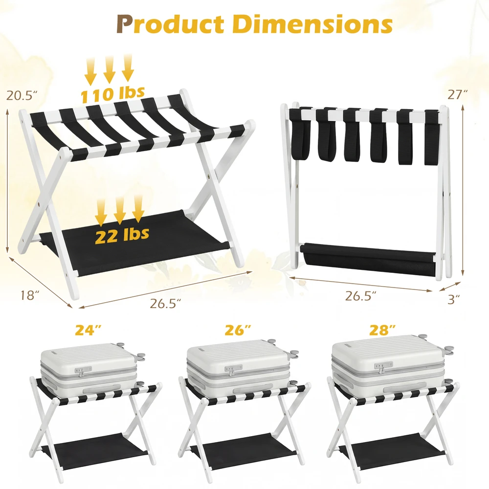 Promotions Sulankstomi bagažo stovai 2 vnt. 67,3x45,7x52,1 cm juoda/balta guminė mediena
