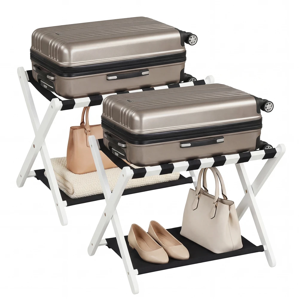Promotions Sulankstomi bagažo stovai 2 vnt. 67,3x45,7x52,1 cm juoda/balta guminė mediena