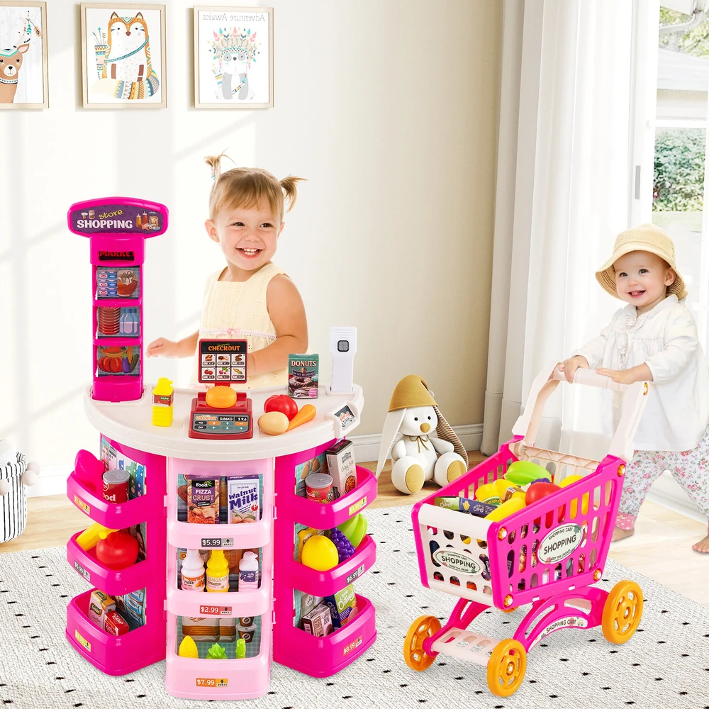 Promotions Supermarket žaidimų rinkinys vaikams 76 vnt. 48x24x78 cm rožinis