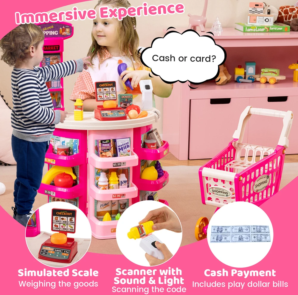 Promotions Supermarket žaidimų rinkinys vaikams 76 vnt. 48x24x78 cm rožinis