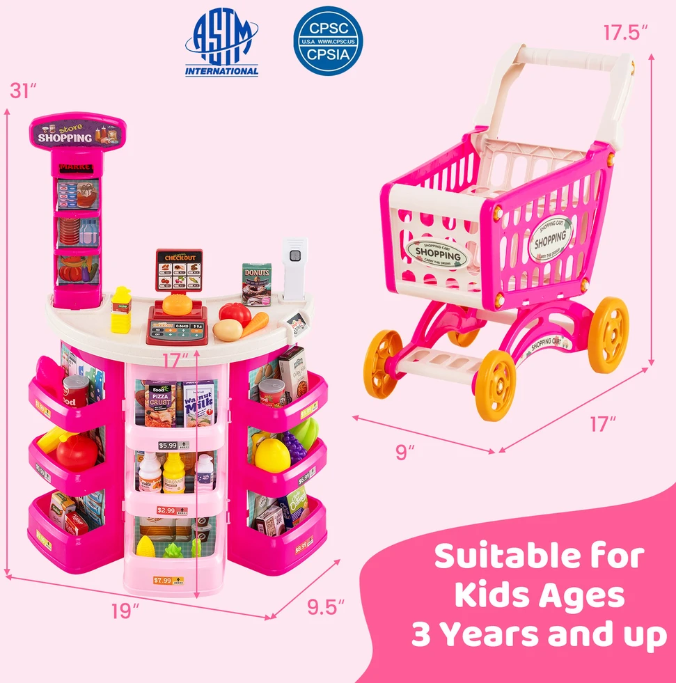 Promotions Supermarket žaidimų rinkinys vaikams 76 vnt. 48x24x78 cm rožinis