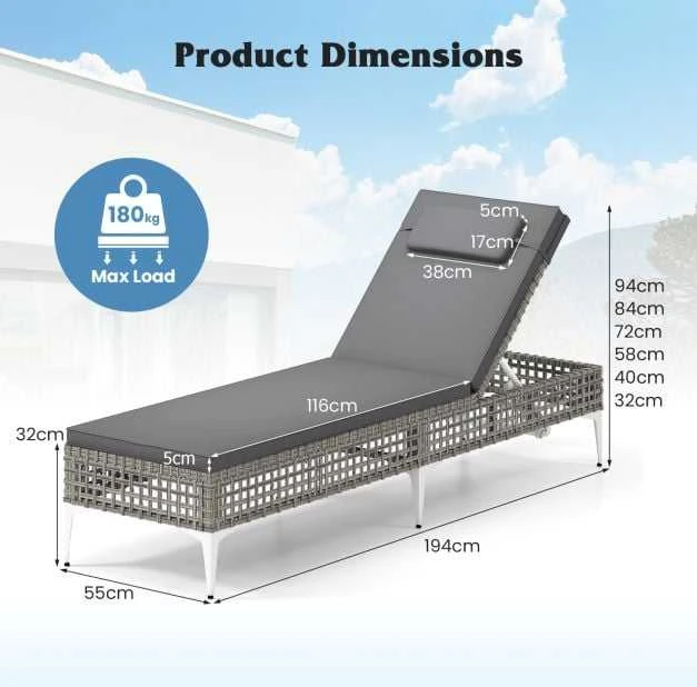 Promotions Lauko gultas, 194x55x32-94 cm, pilkos spalvos