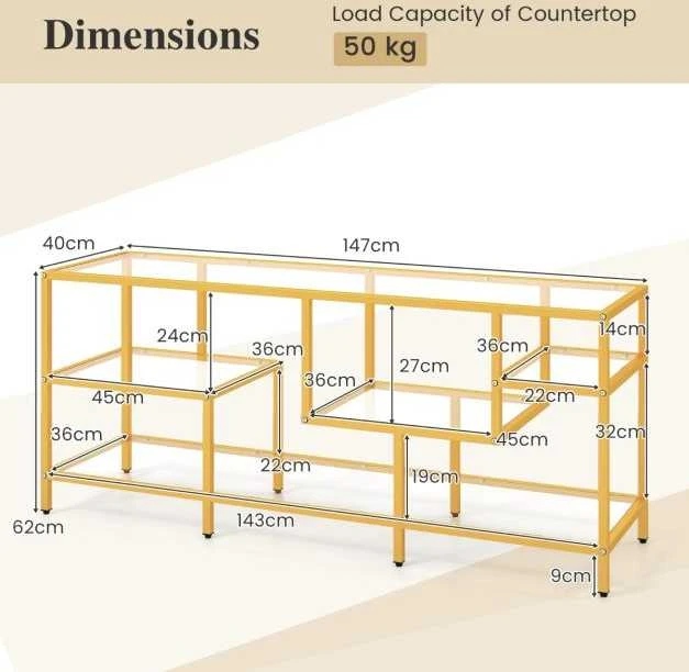 Promotions TV konsolės staliukas, 147,3x40,6x62,2 cm, auksinis