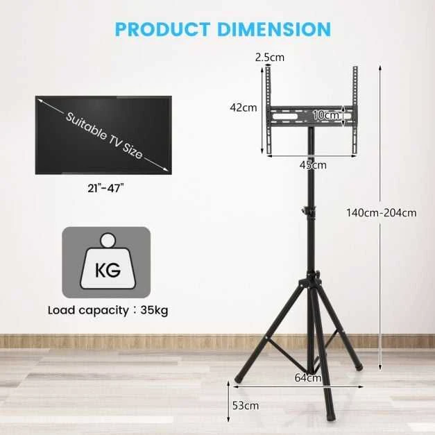 Promotions TV staliukas, reguliuojamo aukščio, 93x93x144-208,5 cm, juodas, metalas