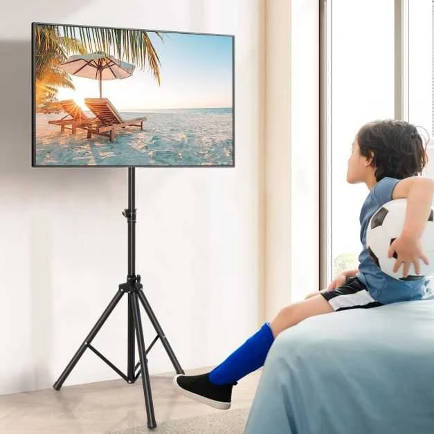 Promotions TV staliukas, reguliuojamo aukščio, 93x93x144-208,5 cm, juodas, metalas