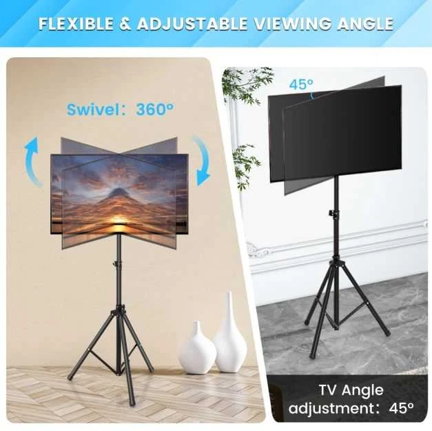 Promotions TV staliukas, reguliuojamo aukščio, 93x93x144-208,5 cm, juodas, metalas
