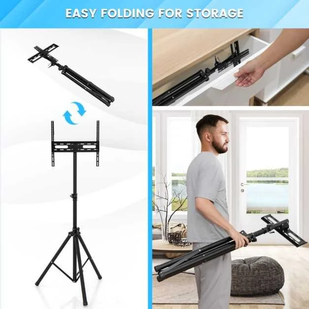 Promotions TV staliukas, reguliuojamo aukščio, 93x93x144-208,5 cm, juodas, metalas
