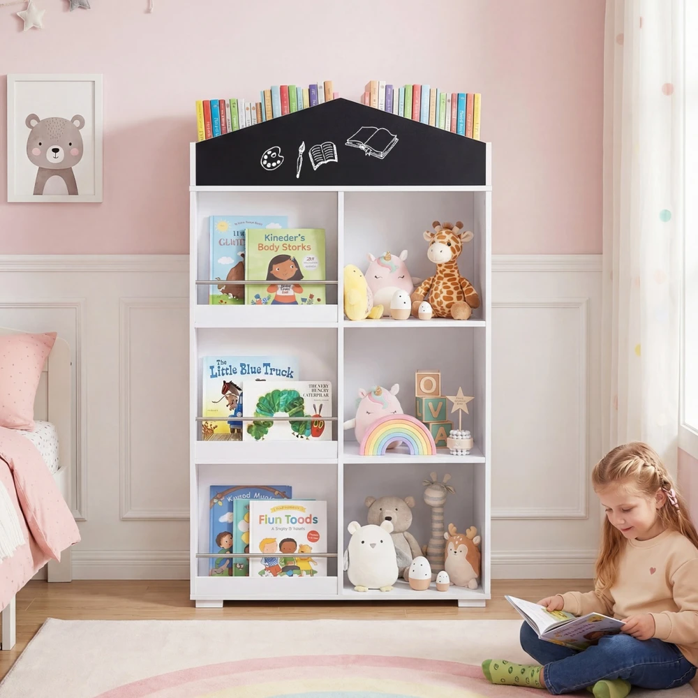 Promotions Vaikiška knygų lentyna namelio formos, saugojimo spintelė 64x30x116,5 cm, balta MDF