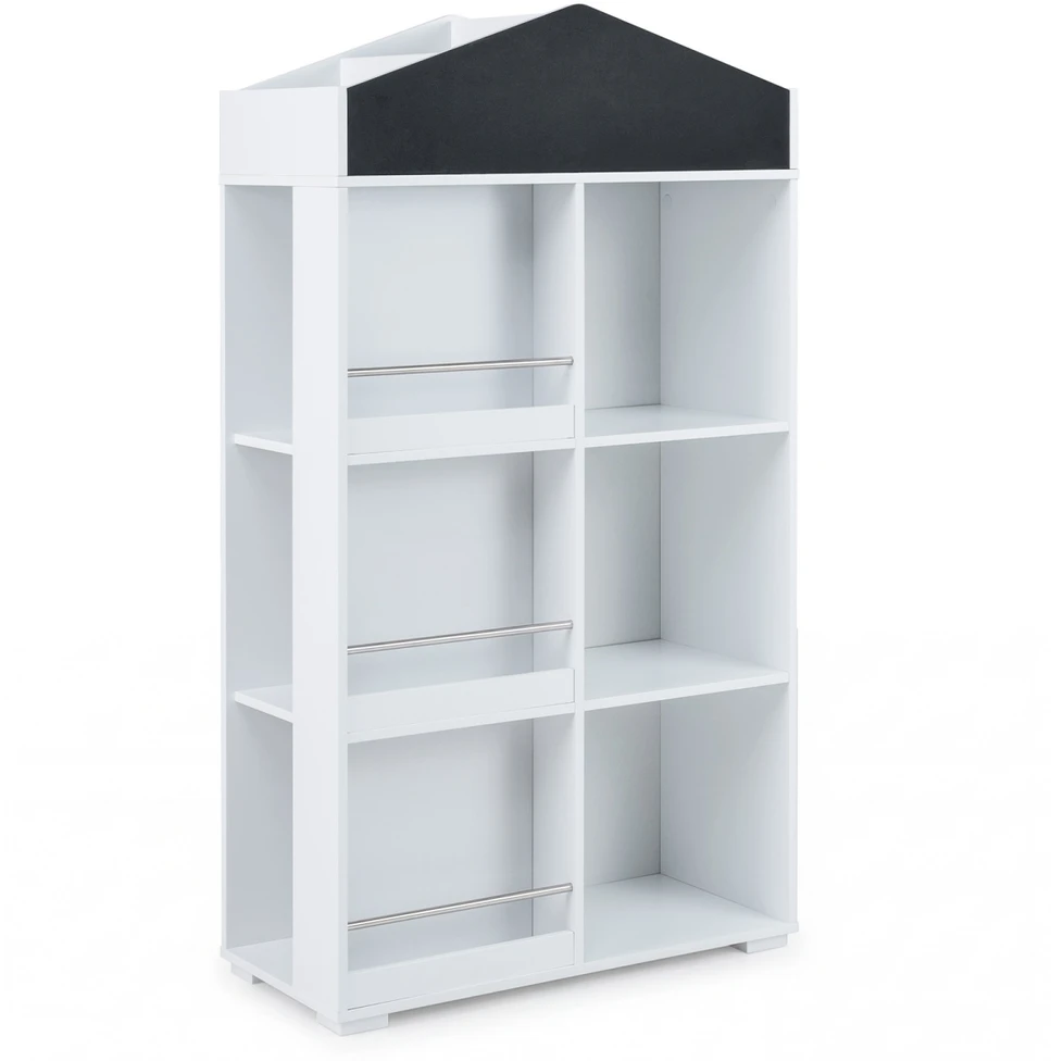 Promotions Vaikiška knygų lentyna namelio formos, saugojimo spintelė 64x30x116,5 cm, balta MDF
