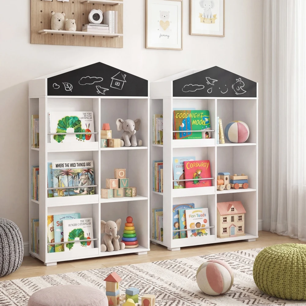 Promotions Vaikiška knygų lentyna namelio formos, saugojimo spintelė 64x30x116,5 cm, balta MDF