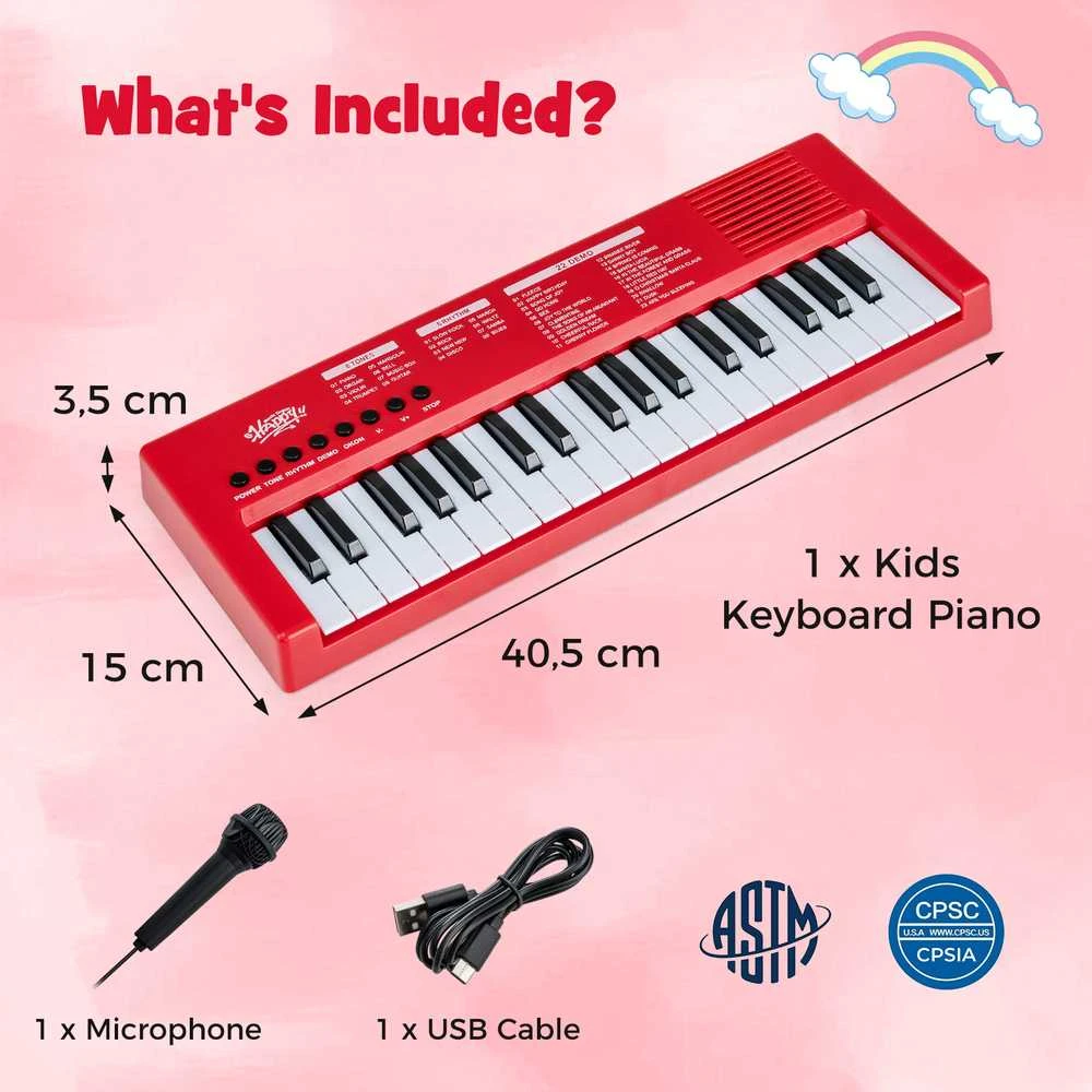 Promotions Vaikiška pianino klaviatūra, 37 klavišai, 40.6x15.2x3.8 cm, raudona, ABS