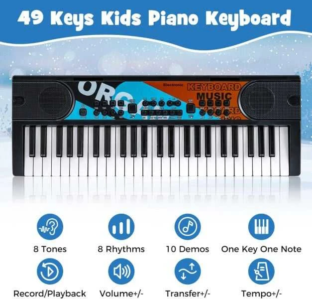 Promotions Vaikiška pianino klaviatūra, 53.3x19.1x5.1 cm, juoda, nešiojama elektrinė klaviatūra