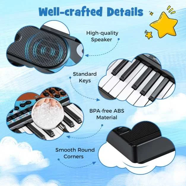 Promotions Vaikiška pianino klaviatūra, 53.3x19.1x5.1 cm, juoda, nešiojama elektrinė klaviatūra