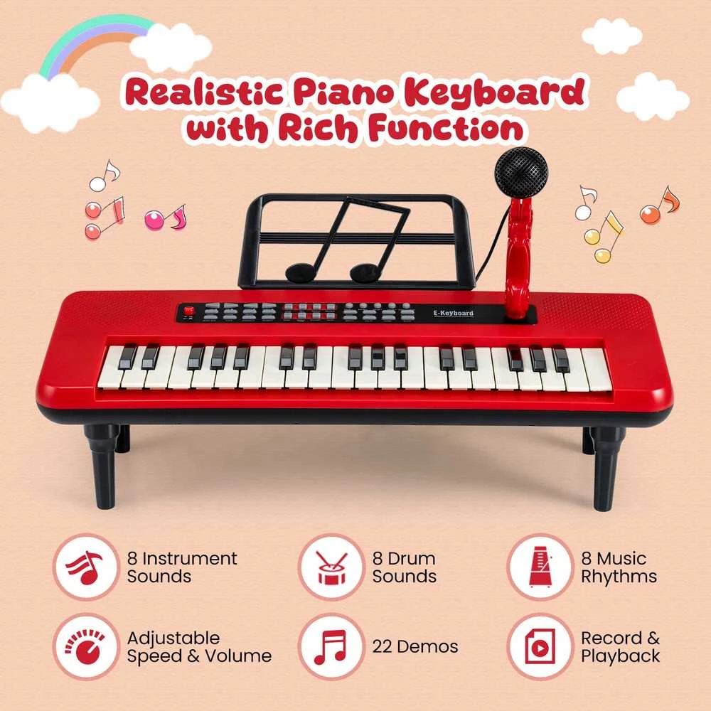 Promotions Vaikiška pianino klaviatūra, 37 klavišai, 46.5x17.5x5.5 cm, raudona, nešiojama