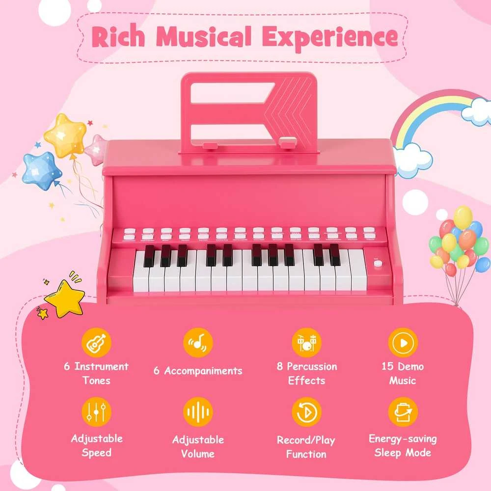 Promotions Vaikiška pianino klaviatūra, 25 klavišai, 38x24x29 cm, rožinė, skaitmeninis muzikinis instrumentas