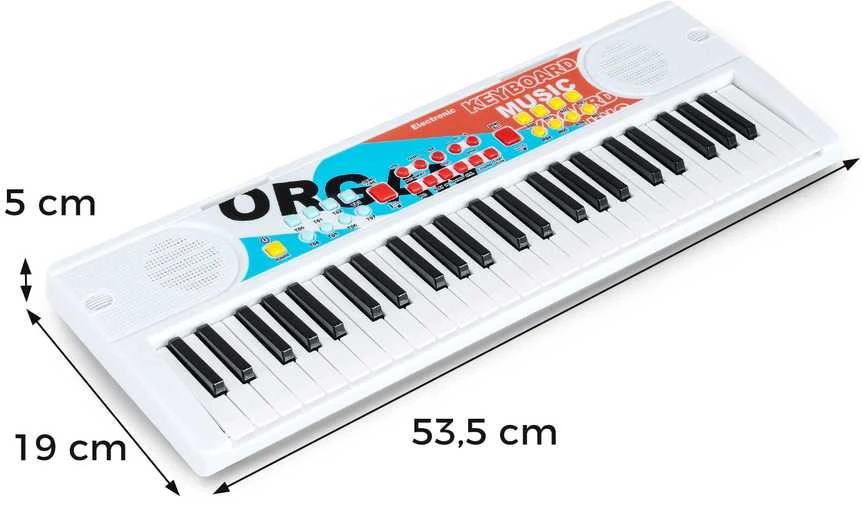 Promotions Vaikiška pianino klaviatūra, 49 klavišai, 53.3x19.1x5.1 cm, balta, ABS medžiaga