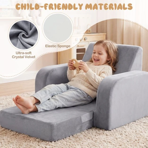 Promotions Vaikiška sofa-lova 3-in-1 transformuojama 91x50x31 cm Pilka kristalinė veliūrinė