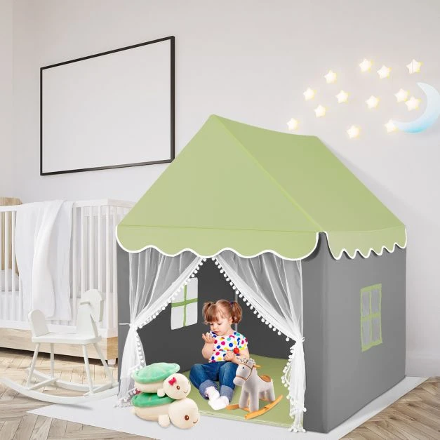 Promotions Vaikiška žaidimų palapinė su plaunama kilimėliu ir žvaigždžių švieselėmis 105x121x136 cm žalia