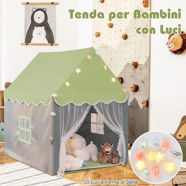Promotions Vaikiška žaidimų palapinė su plaunama kilimėliu ir žvaigždžių švieselėmis 105x121x136 cm žalia