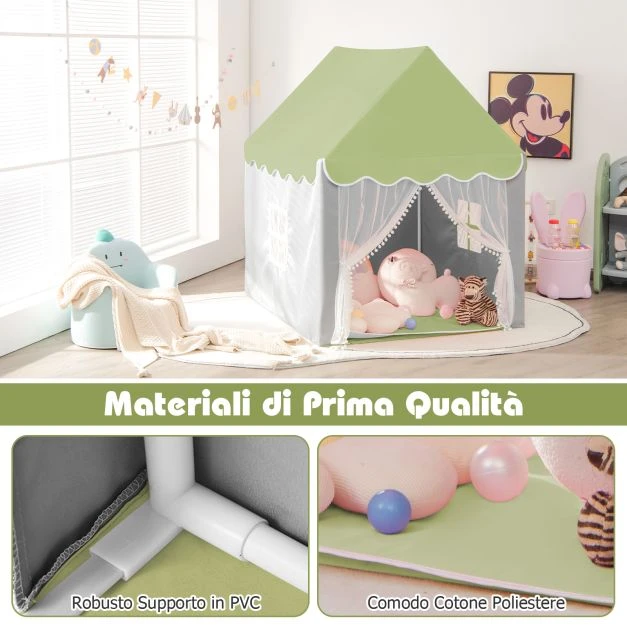 Promotions Vaikiška žaidimų palapinė su plaunama kilimėliu ir žvaigždžių švieselėmis 105x121x136 cm žalia