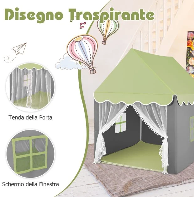 Promotions Vaikiška žaidimų palapinė su plaunama kilimėliu ir žvaigždžių švieselėmis 105x121x136 cm žalia
