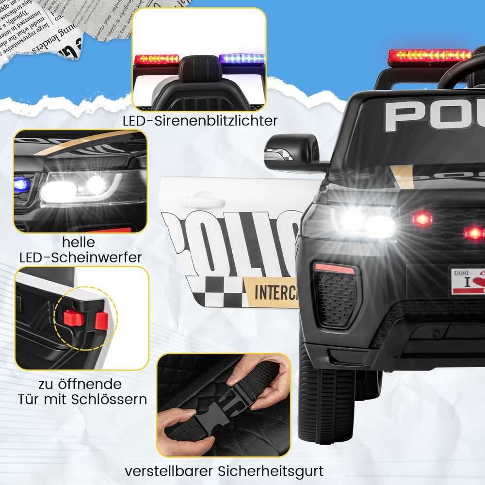 Promotions Vaikiškas elektrinis policijos automobilis, 103x65x55,5 cm, baltas