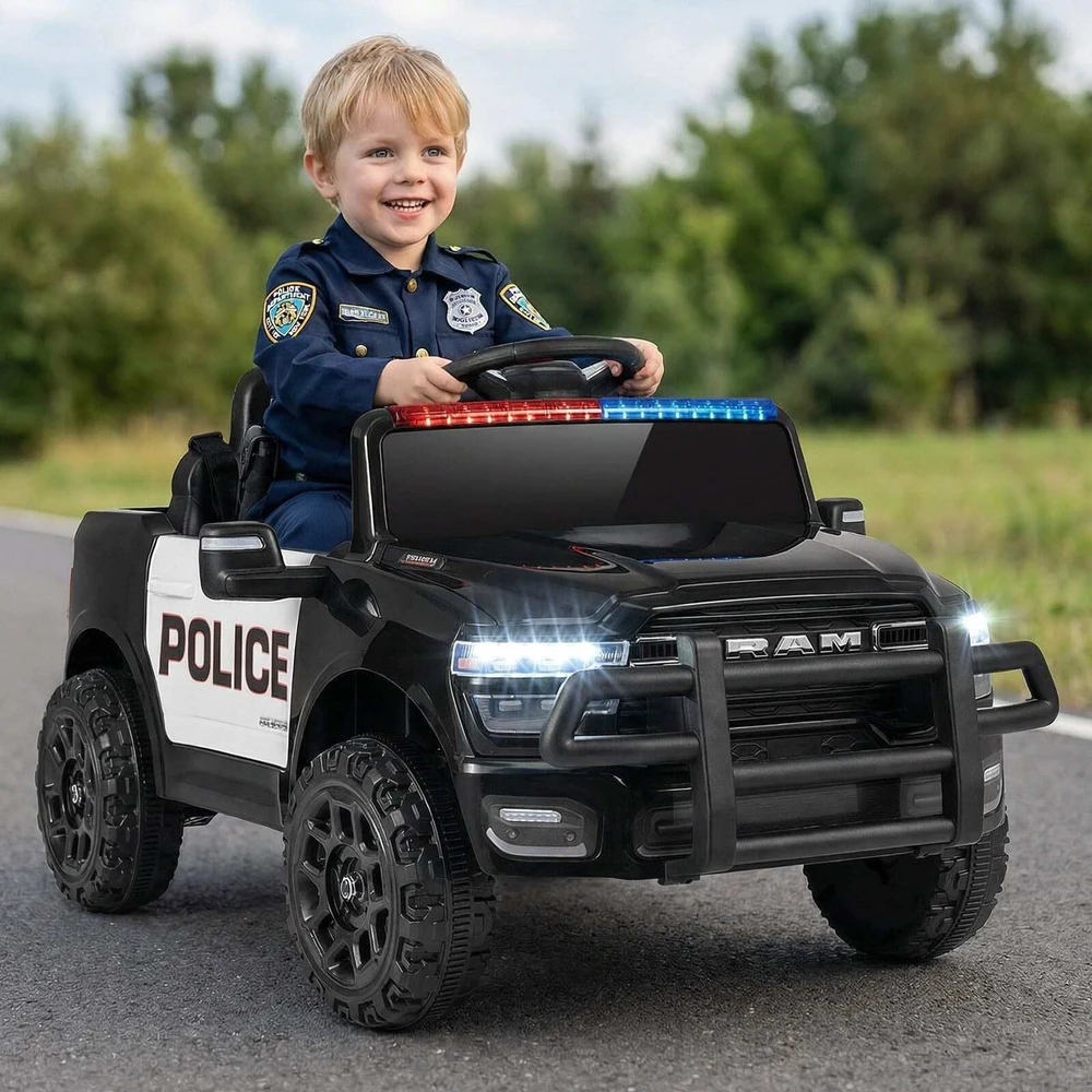 Promotions Vaikiškas elektrinis policijos automobilis su nuotolinio valdymo pultu 96,5x61x48,5 cm juodas